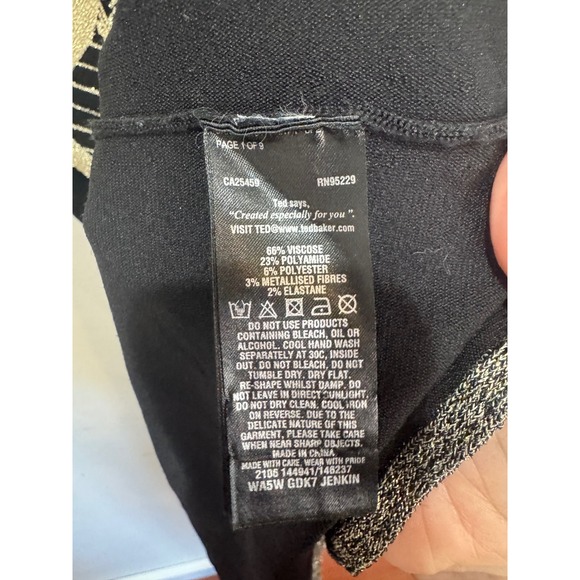 Ted Baker Jenkins Dress Black Gold Fit and Flare Sz 2 - Picture 7 of 7